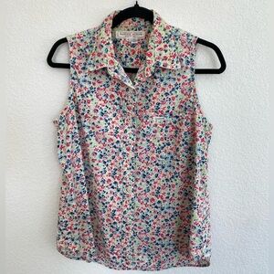 Guess Vintage Floral Sleeveless Collar Button Up Top Blouse Size XL Retro Spring